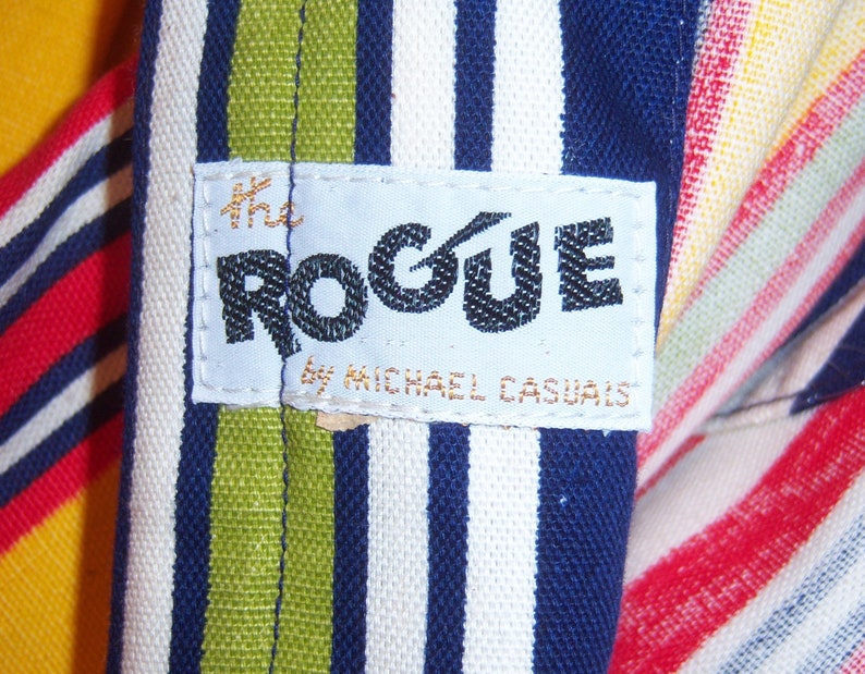 Vintage The Rogue by Michael Casuals Blue Red Yellow Lime Bold Striped Stripes Wrap Day Dress 10 Medium image 4