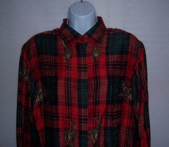 Vintage Herman Geist Red Green Tartan Plaid Leopa… - image 1