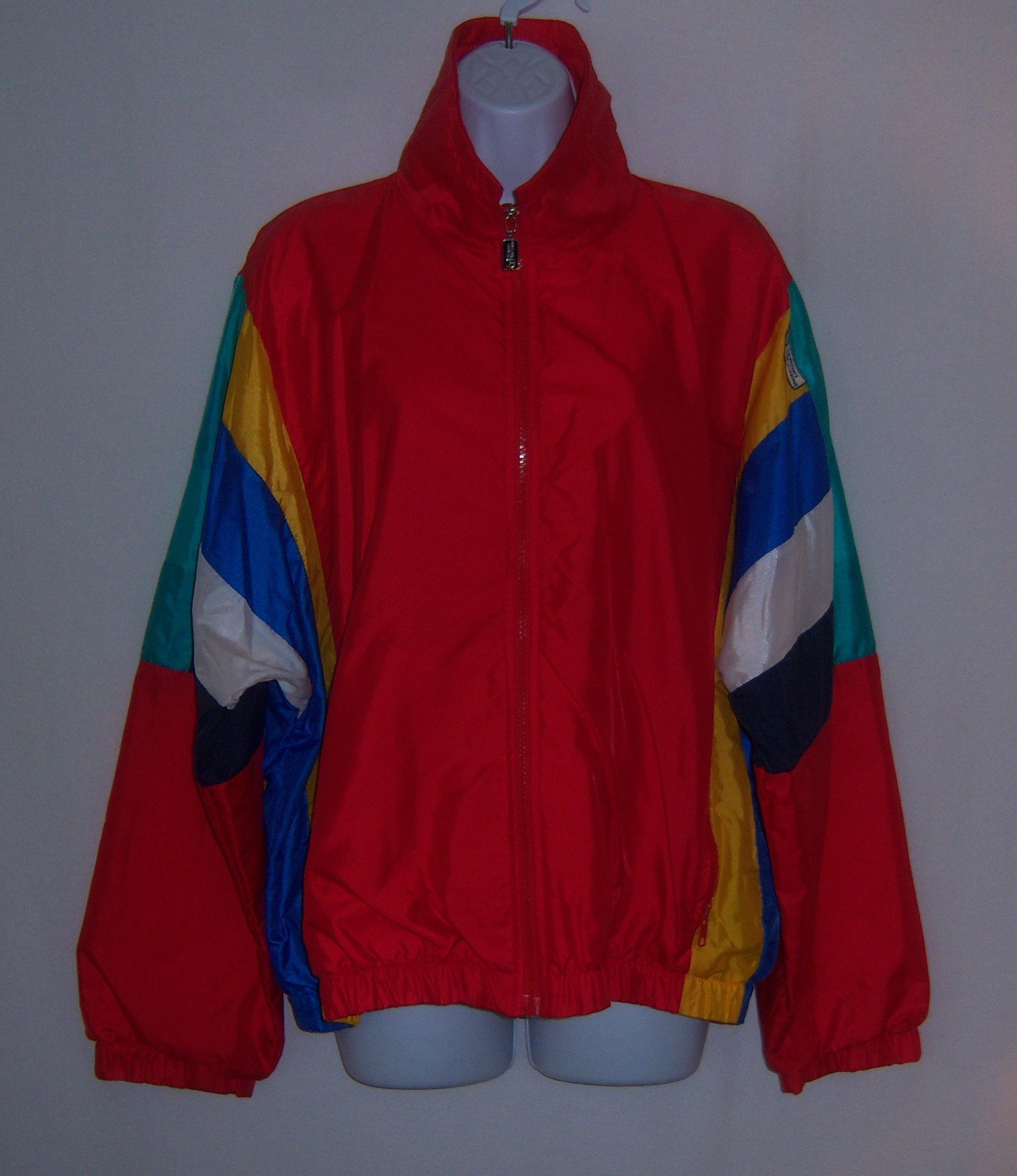 Vintage Sergio Tacchini Red Multi Color Block Track Athletic Zip