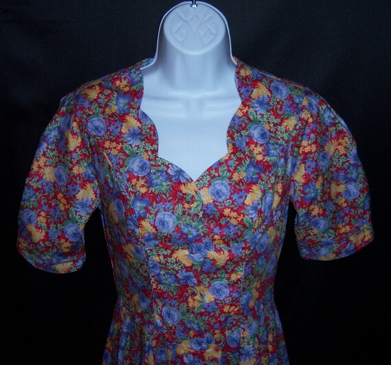 Vintage Laura Ashley Blue Red Yellow Green Rose Fl