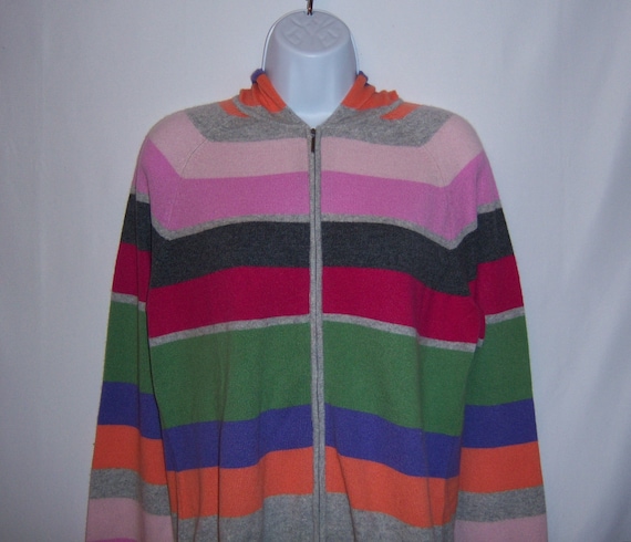Vintage Investments Grey Pink Green Orange Purple Striped Cashmere