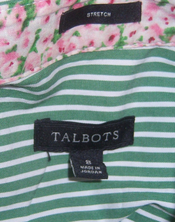 Vintage Talbots Green White Striped Floral Flower… - image 4