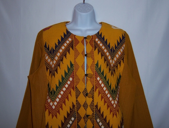 Vintage Mustard Brown Embroidered Guatemalan Wove… - image 1