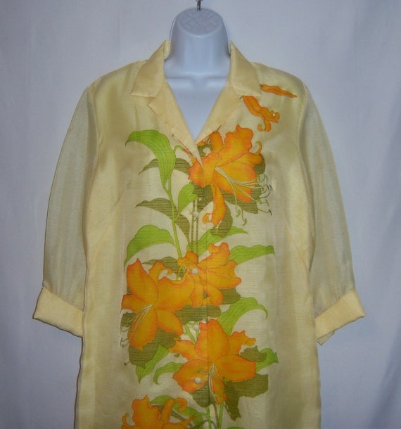 Vintage Alfred Shaheen Yellow Orange Green Tropic… - image 1