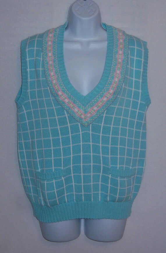 pink and green sweater vest