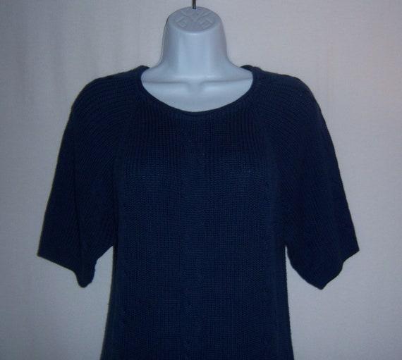Pringle of Scotland, Vintage Pringle of Scotland Blue Cable Knit Ribbed Short Sleeve Cotton Sweater Large L Gift