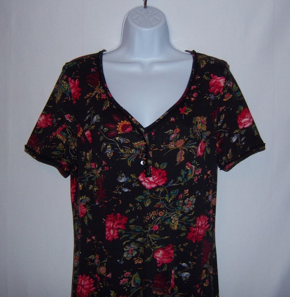 Vintage Laura Ashley Black Red Blue Green Roses R… - image 1