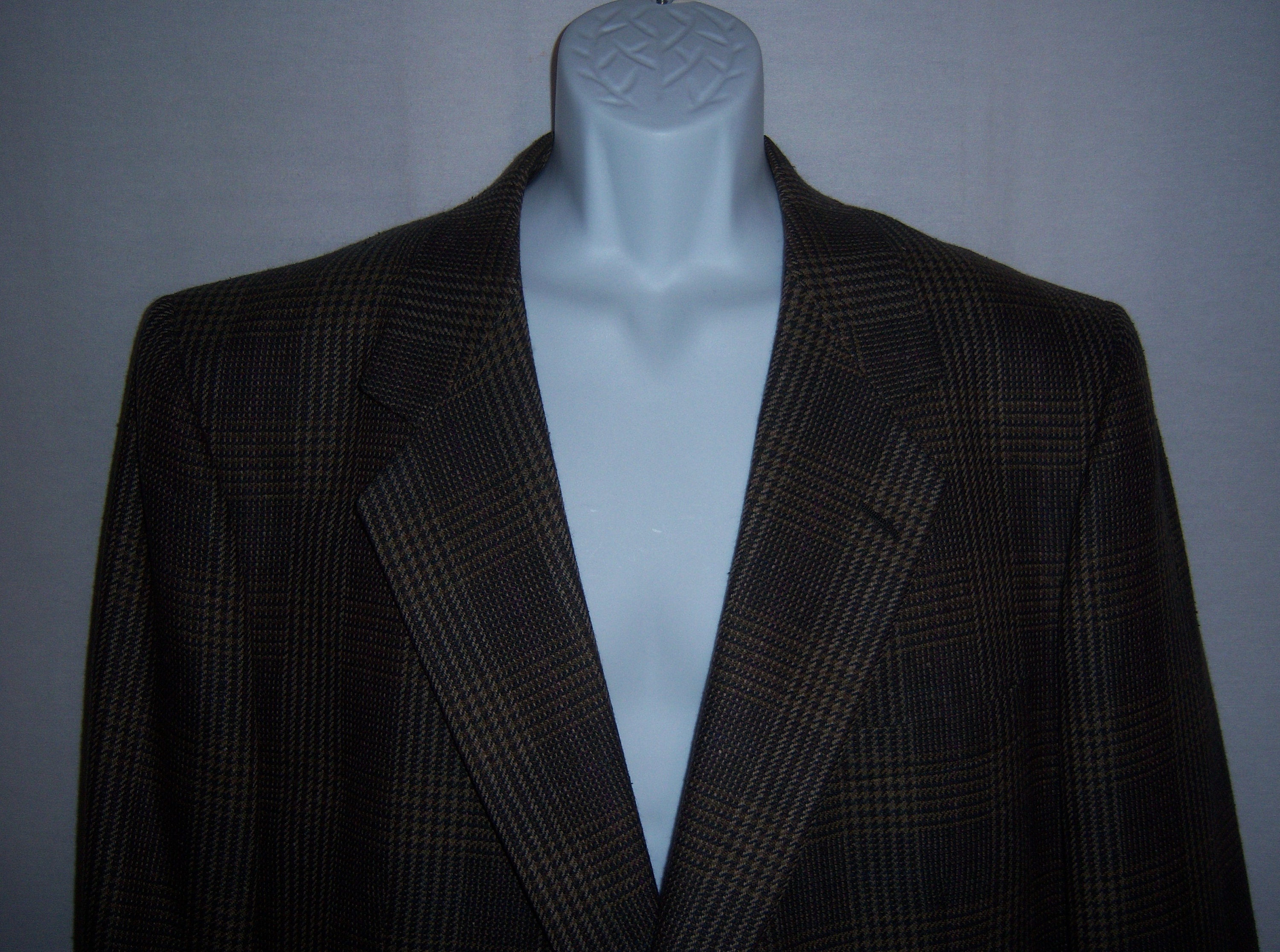 Vintage Lanvin Paris Taupe Grey Glen Plaid Pattern Woven Silk Sport Coat Sportcoat Jacket 54 L Long Big & Tall 3xlt Gift