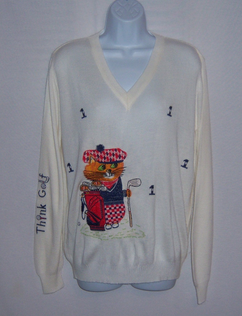 Vintage Cyn Les Shirlee Designs off White Think Golf Cat - Etsy