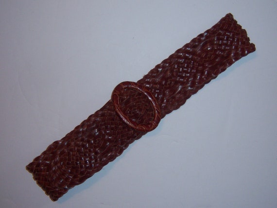 Vintage Brown Classic Moc Croc Leather Woven Braided Wide  display picture 1