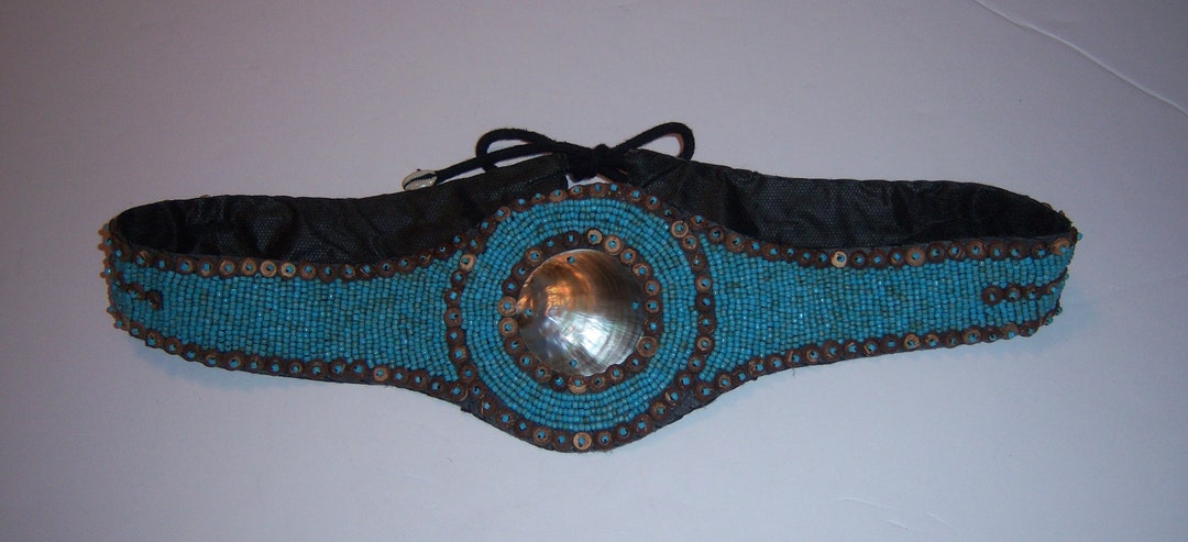 Vintage Cowrie Shell Seashell Turquoise Beads Hand Beaded  display picture 1