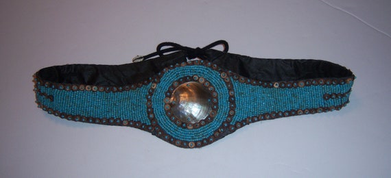 Vintage Cowrie Shell Seashell Turquoise Beads Hand Beaded  display picture 2
