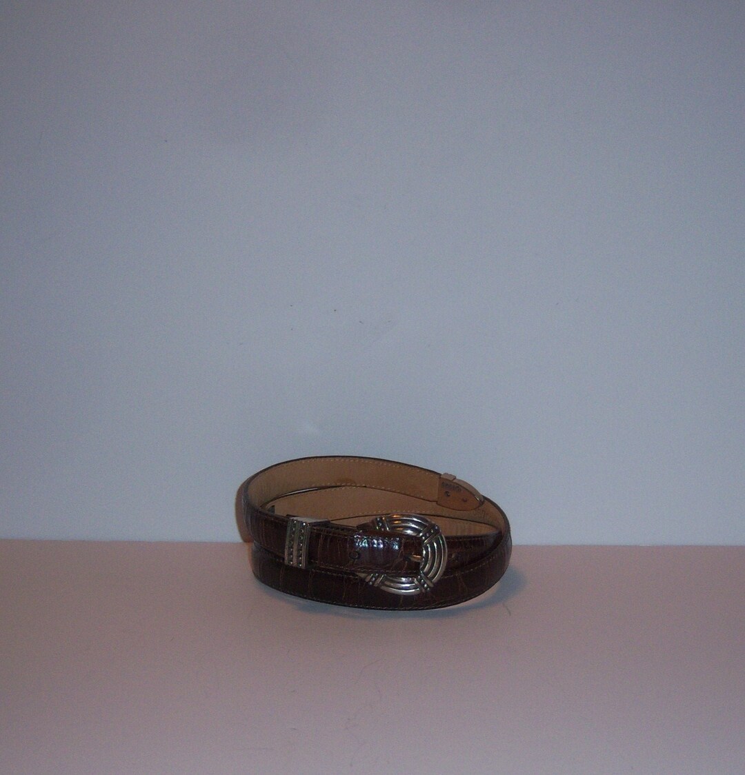 Vintage Brighton Silver Buckle Brown Leather Moc Croc 