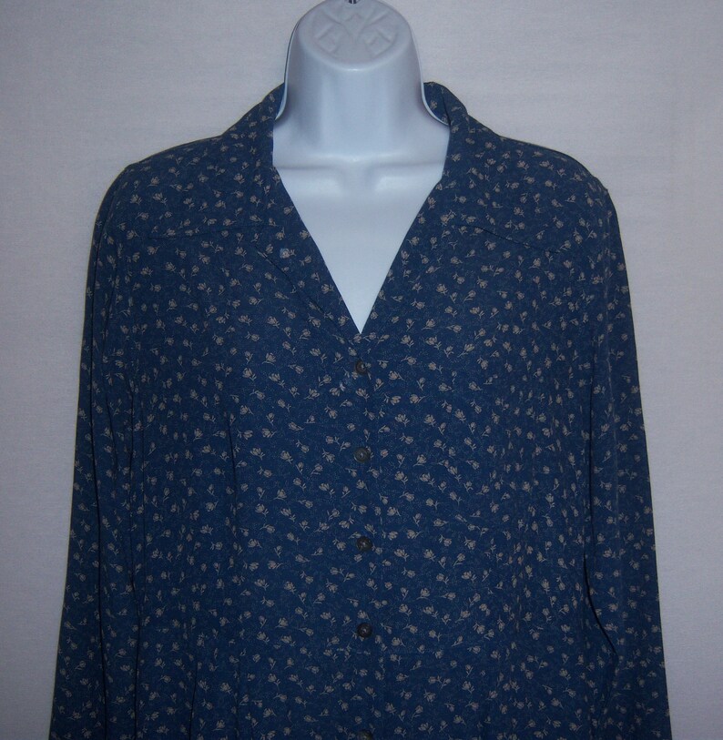 Vintage Eddie Bauer Blue Small Ditsy Floral Flower Print Prairie Maxi Dress Small S Boho Modest