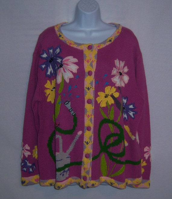 Vintage J Two Sweater Sweater Pink Yellow Floral … - image 2