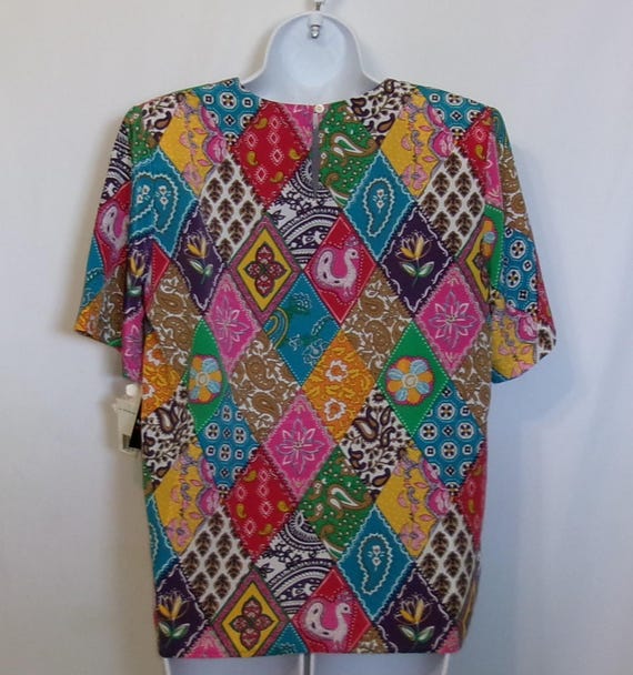 Vintage Notations Blouse Patchwork Print Animals … - image 3