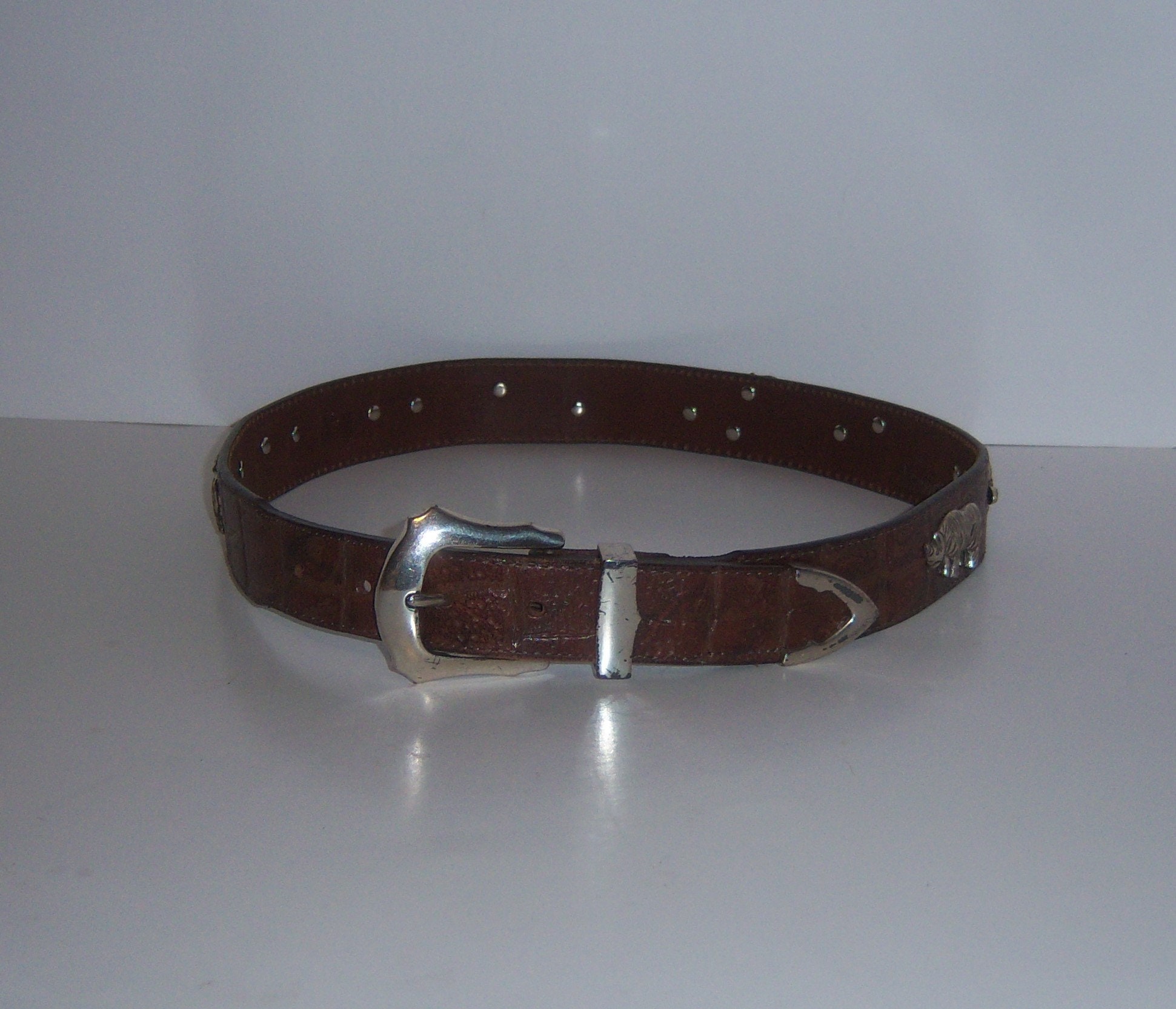 Vintage Honest Brown Moc Croc Leather Animal Charms Jungle 