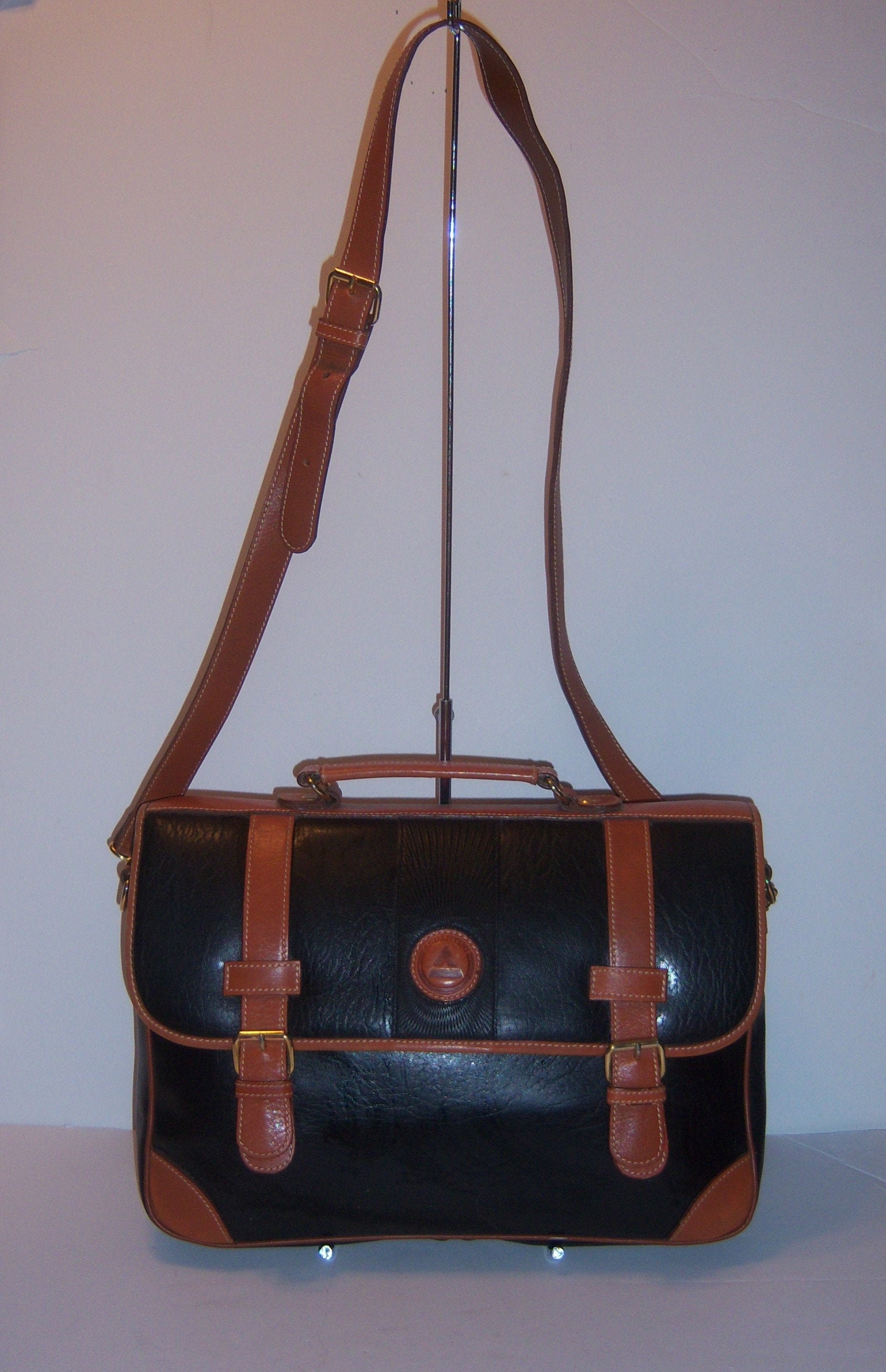 Vintage Andantini Italian Black Leather Messenger Briefcase 