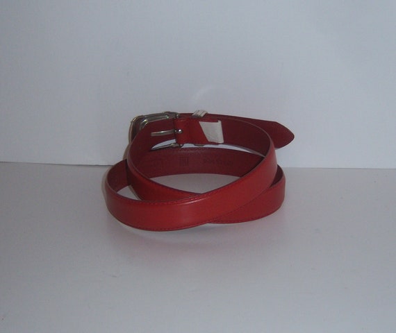 Vintage Fossil Red Leather Silver Gold Tone Buckle Belt  display picture 1