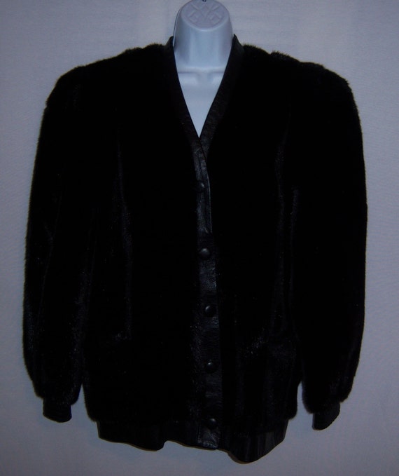 Vintage Lilli Ann Black Faux Fur Leather Coat Jac… - image 2