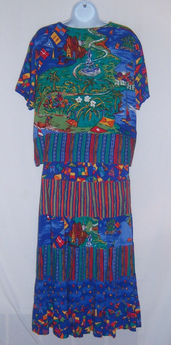 Vintage Carole Little Royal Blue Green Red Yellow… - image 3