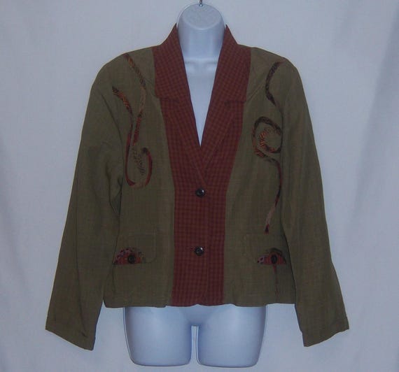 Vintage Canvasbacks Taupe Rust Windowpane Pattern… - image 2