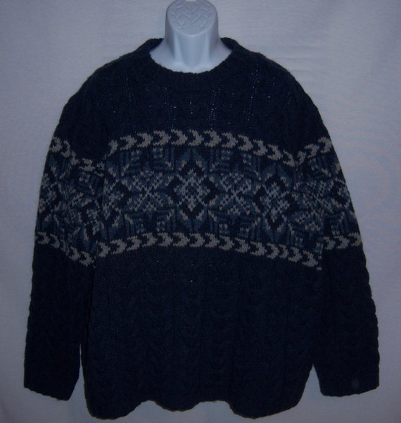 Vintage Lands' End Blue Grey Gray Snowflake Fair Isle