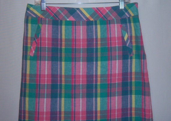 Vintage Talbots Pink Green Madras Plaid Pattern P… - image 1