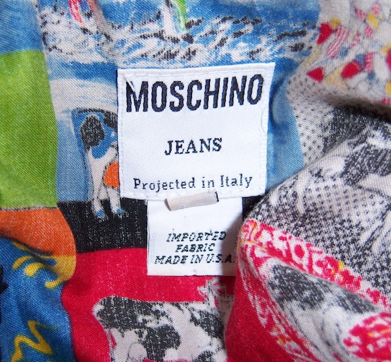 Vintage Moschino Jeans Red Blue Green Black Cow Bull Print Long