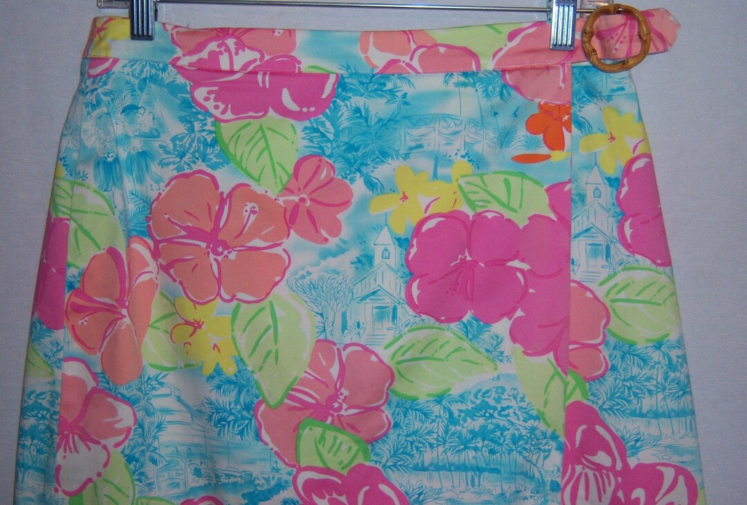 Vintage Lilly Pulitzer Turquoise Blue Lime Green Pink Toile Floral