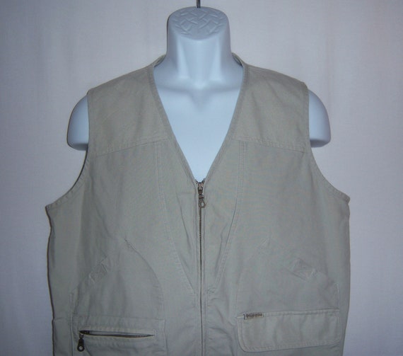 Vintage Columbia Khaki Multi Pocket Cotton Fishing Angling Vest