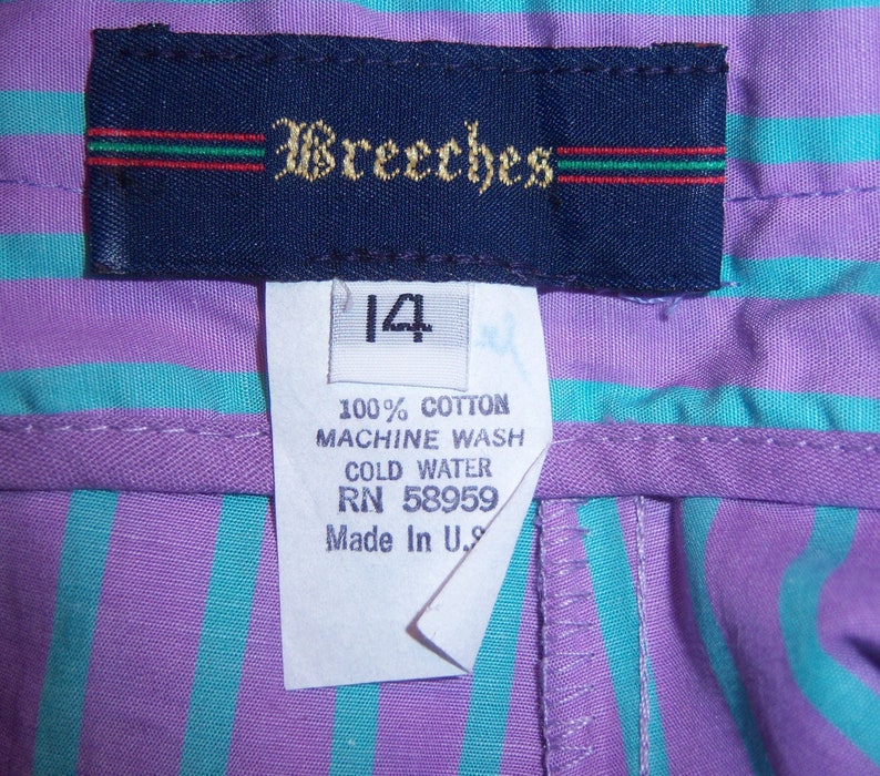 Vintage Breeches Lavender Mint Green Stripes Striped Cotton High Waist Bermuda Walking Shorts 10 12 Deadstock NWT NOS Harold Powell Harold/'s