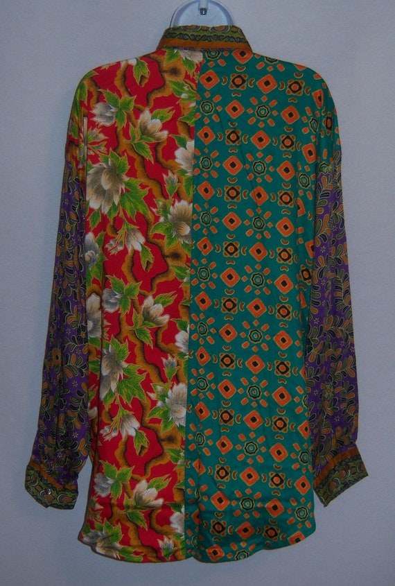 Vintage Floral Patchwork Red Green Purple Print S… - image 3