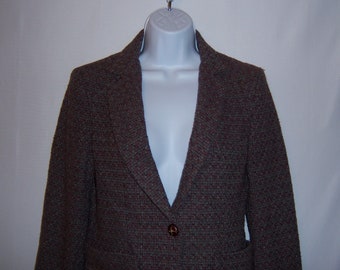 Vintage Oscar de la Renta Grey Burgundy Tweed Wool Suit Jacket Blazer 4 6 Small S