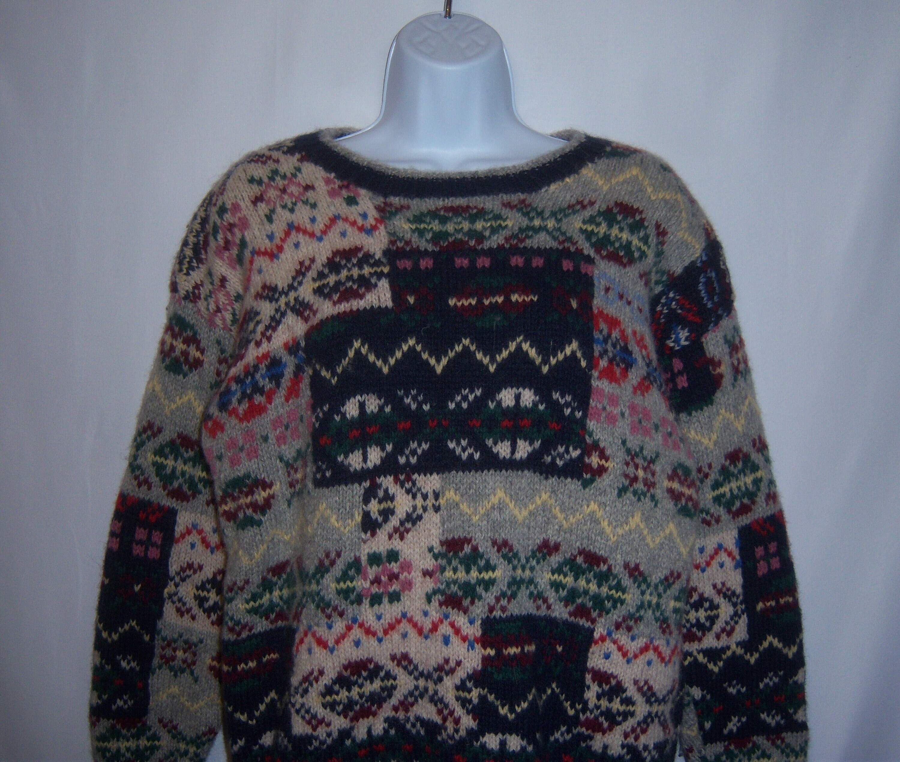 Vintage Susann D Navy Blue Grey Patchwork Fair Isle Pattern Vintage Susann D Navy Blue Grey Patchwork Fair Isle Pattern
