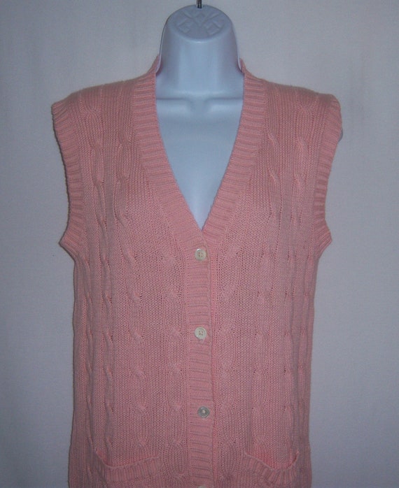 Vintage Polo Ralph Lauren Light Pink Cable Knit Cotton Sleeveless