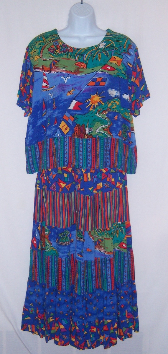 Vintage Carole Little Royal Blue Green Red Yellow… - image 2