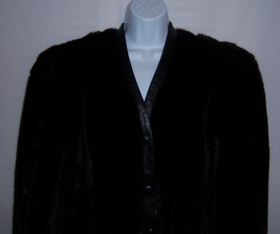 Vintage Lilli Ann Black Faux Fur Leather Coat Jac… - image 1