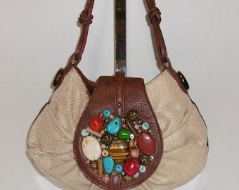 Vintage G Series Bag Cole Haan Beaded Small Hobo Handbag Purse Turquoise Color