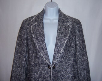 Vintage Talbots Navy Blue White Woven Tween Fringed Suit Jacket Blazer 6 Small S
