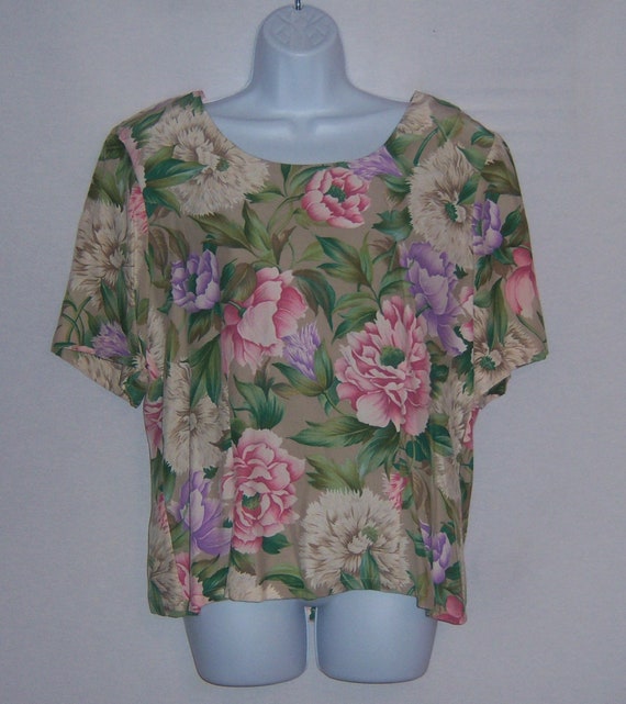 Vintage Dana Buchman Taupe Pink Lavender Peonies … - image 2