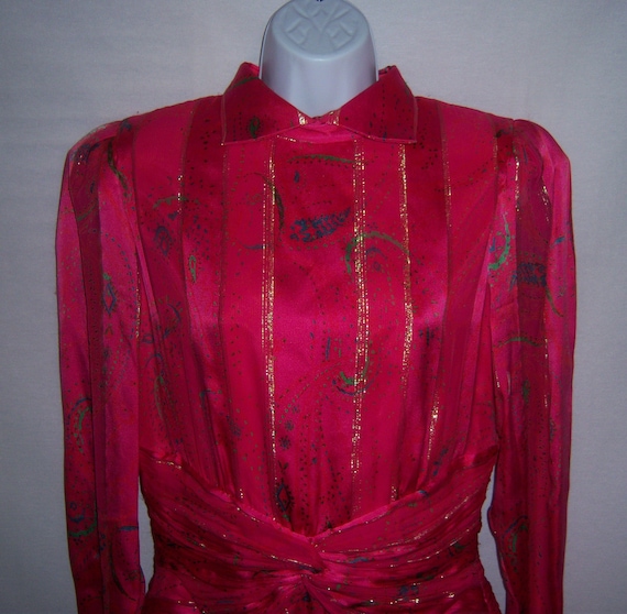 Vintage Morton Myles Magenta Hot Pink Gold Abstra… - image 1