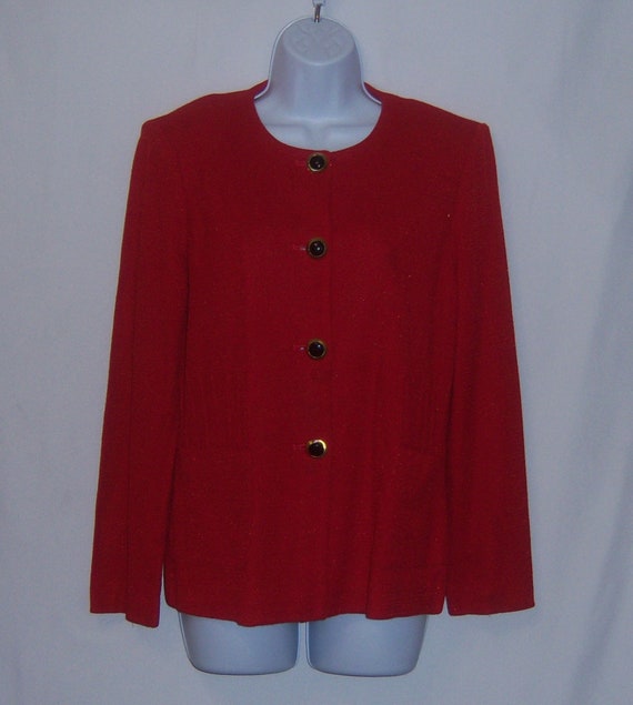Misook Red Metallic Button Front Knit Cardigan Sw… - image 2