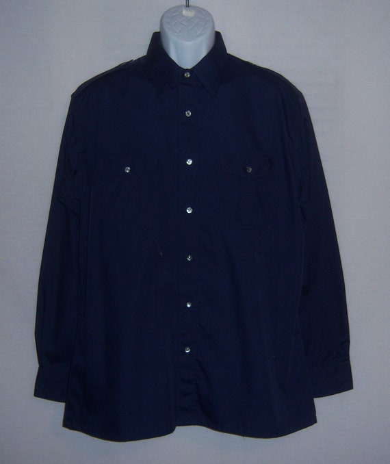 Vintage Christian Dior Navy Blue Cotton Blend Mens Shirt Large L