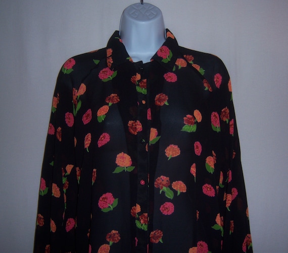 Vintage Halston IV Black Orange Floral Flower Pri… - image 1