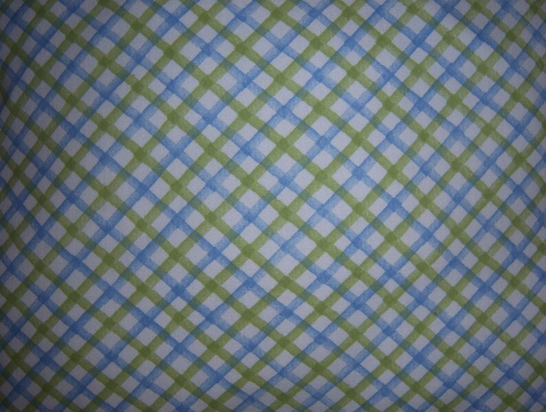 Vintage Laura Ashley Poppy Meadow Lattice Criss Cross Plaid Green Blue Print Pattern Ruffled Throw Pillow
