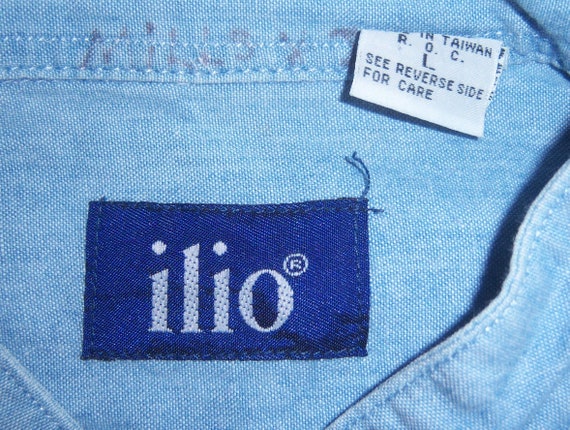 Vintage Ilio Blue Chambray Pink Light Green Flora… - image 4