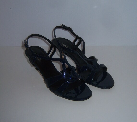 Vintage Van Eli Navy Blue Patent Leather Strappy Sandals Heels Shoes 10  Medium With Original Boxvaneli - Etsy