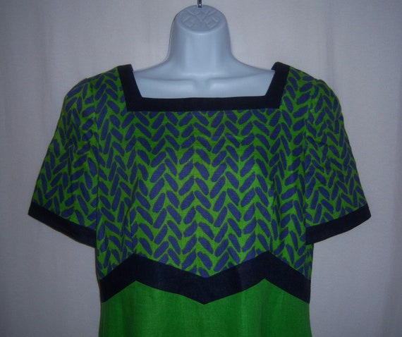 Vintage Julie Francis Green Purple Navy Blue Line… - image 1