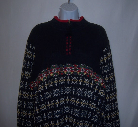 Vintage Gina Peters Navy Blue Red Green Yellow Fa… - image 1